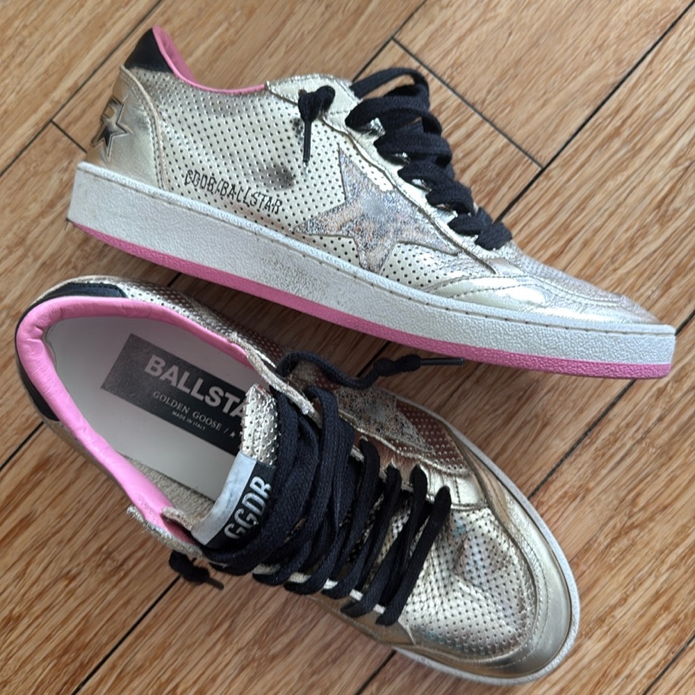 Golden Goose Gold and Black Sneakers Dynamic Design
